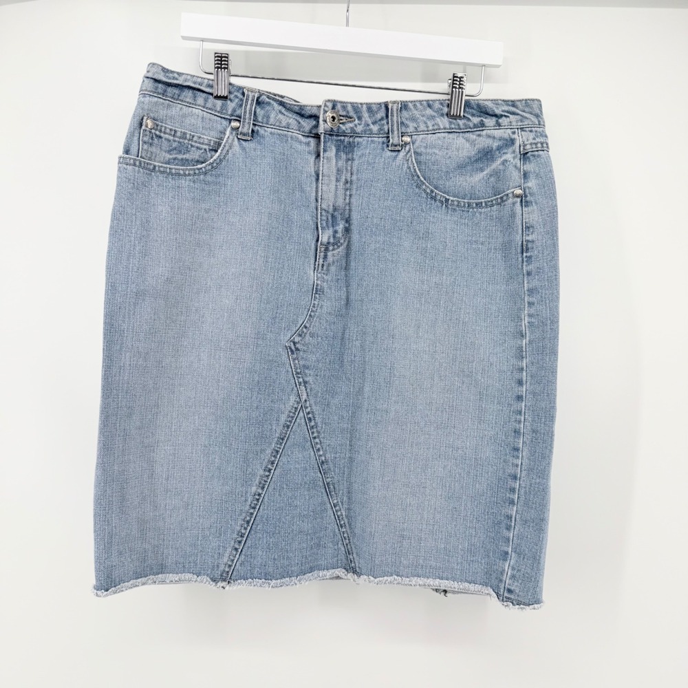 Lee 13/14M Embroidered Flap Pockets Denim Midi Skirt Raw Hem Retro Y2K Vintage